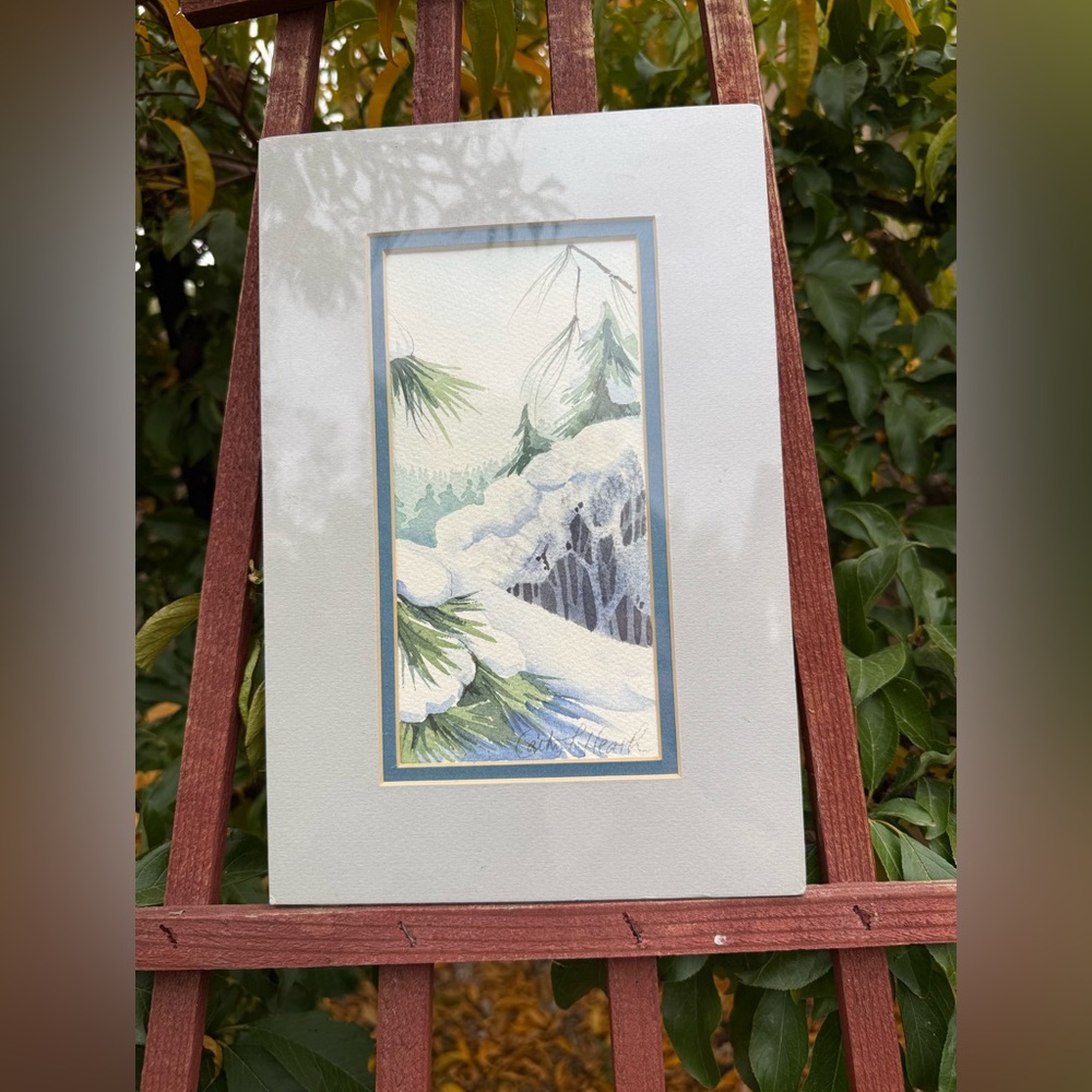 Winter Landscape Original Signed Watercolor Painting